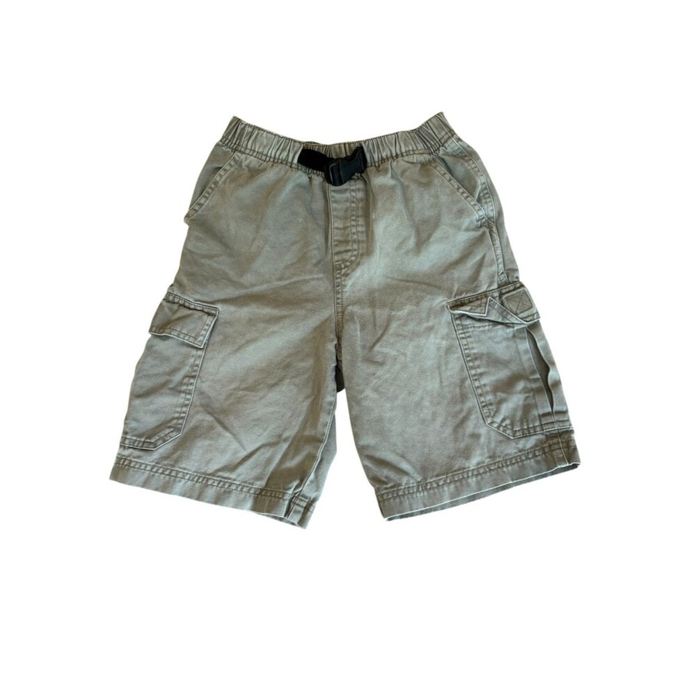 LL Bean Boys Size 8 Cotton Hiking Cargo Shorts Gray Green Adjustable Waist Belt